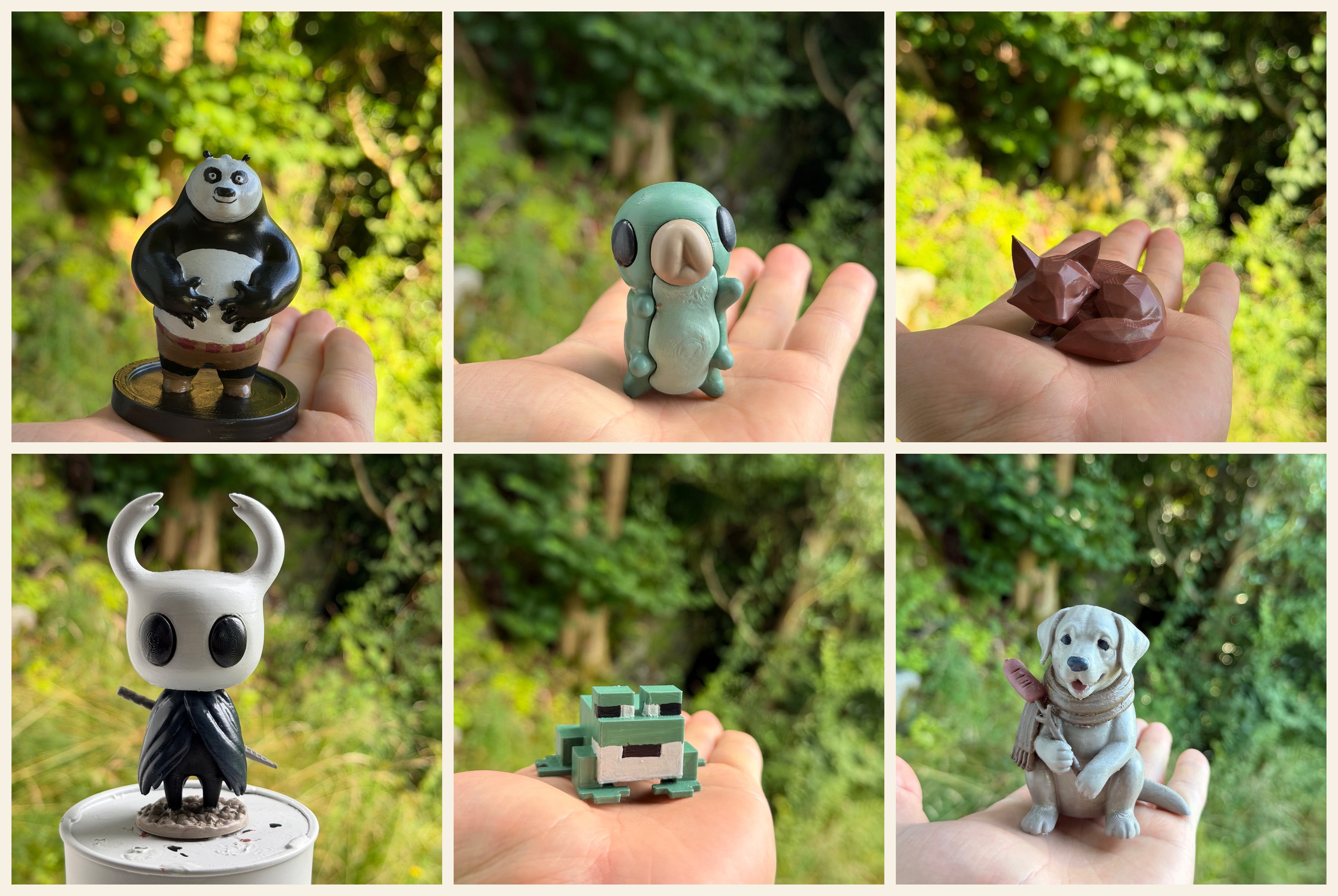 A collage of hand-finished figurines from Kondratjuks Creative